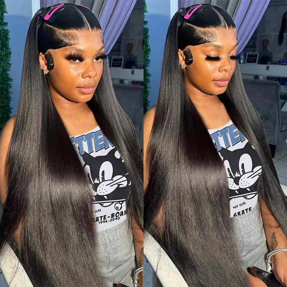 18 46 Inch 200 Density Frontal Wig Brazilian Wigs Human Hair 5x5 Bone Straight HD Transparent Lace Front Wigs