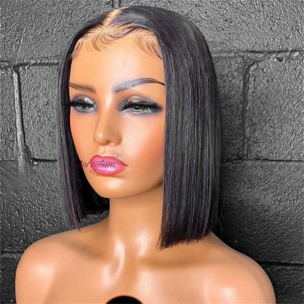 12inch Brazilian Bone Straight Bob Wig Lace Front Human Hair Wigs 13x4 HD Transparent Lace Frontal Peruvian Short Wigs