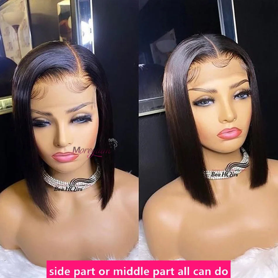 12inch Brazilian Bone Straight Bob Wig Lace Front Human Hair Wigs 13x4 HD Transparent Lace Frontal Peruvian Short Wigs