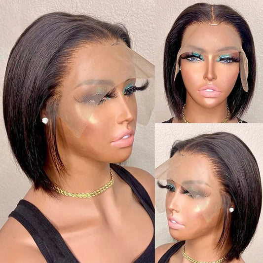 12inch Brazilian Bone Straight Bob Wig Lace Front Human Hair Wigs  13x4 HD Transparent Lace Frontal Peruvian Short Wigs